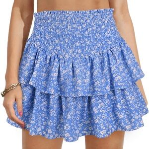 Women's High Waist Ruffle Mini Skirt Cute Tiered Short Skirt with Shorts